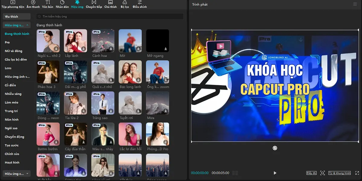 Kho hiệu ứng khổng lồ của Capcut