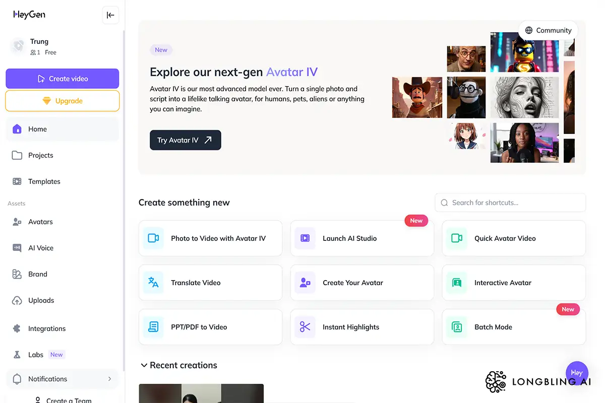 Giao diện của website HeyGen AI