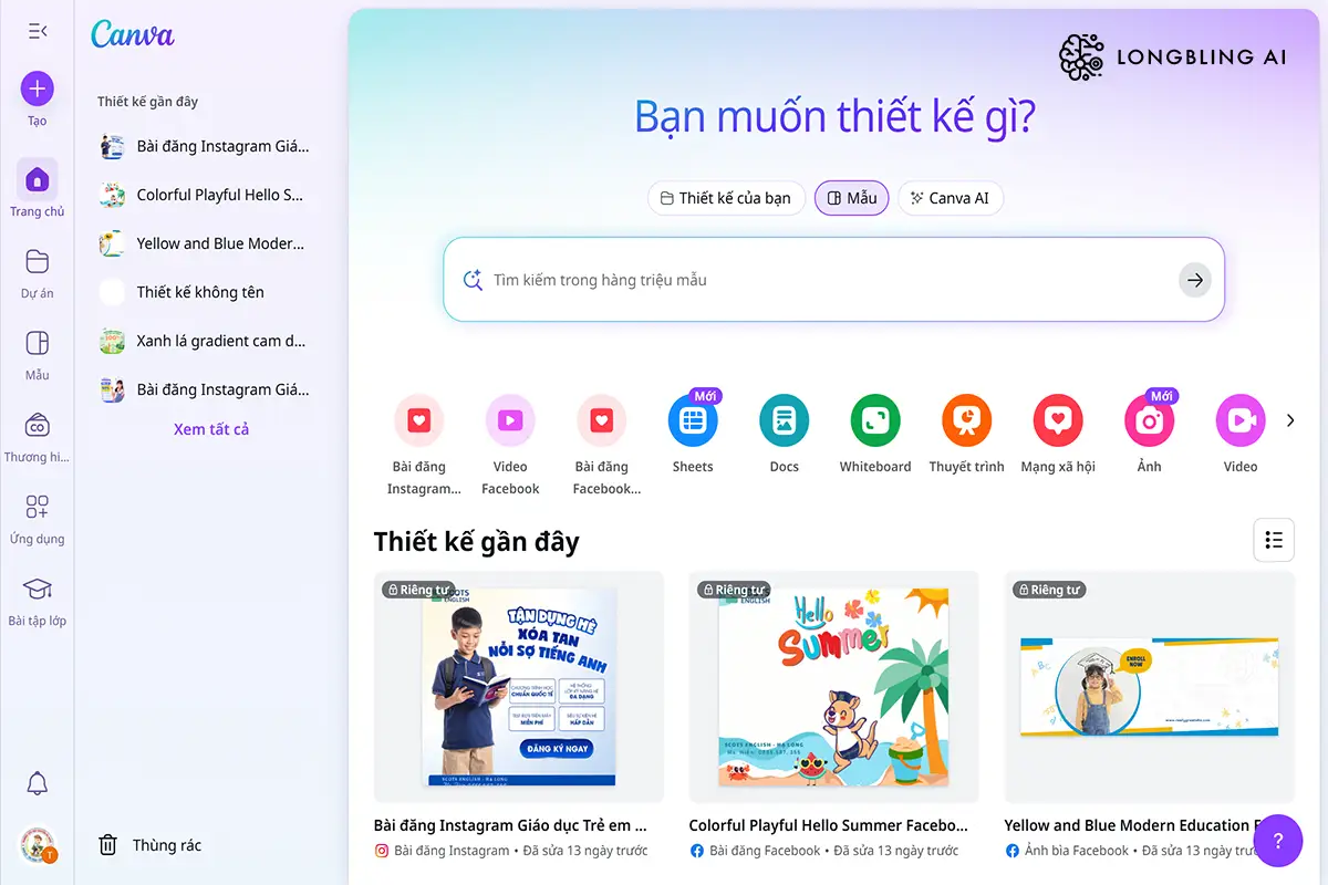 Giao diện website của Canva AI