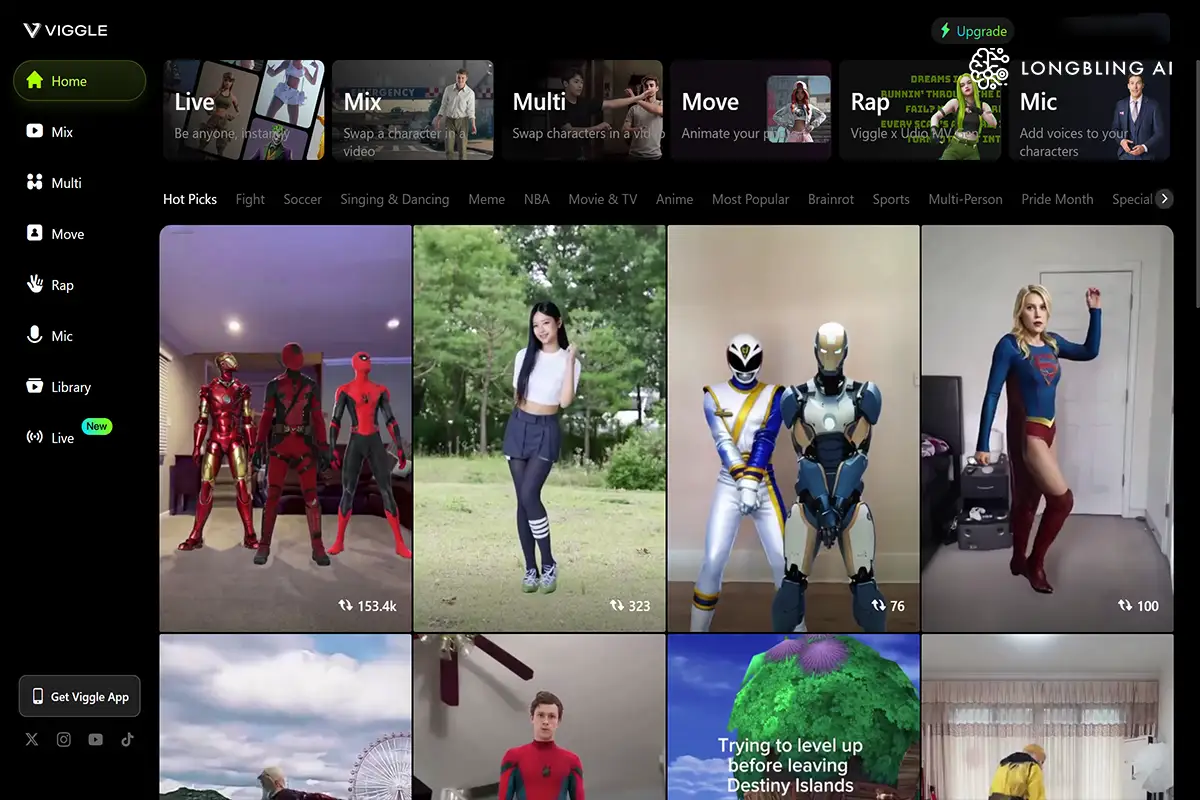Viggle AI giao diện website